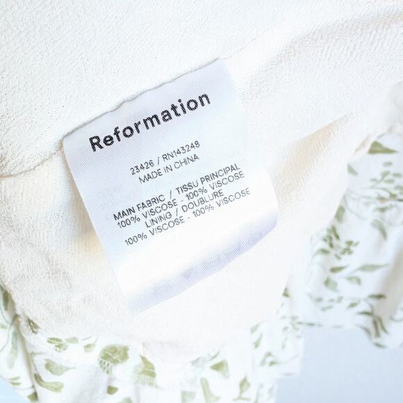 Reformation Meadow White Floral Print High Slit Smocked Midi Dress , size 3X - Picture 9 of 10